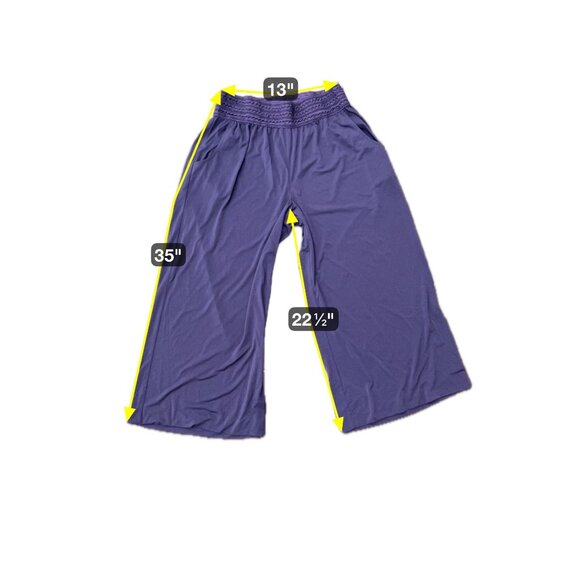 One World Pull On Wide Leg Pants Purple Sz XL Smocked Elastic Waist Boho Relaxed - Picture 8 of 11